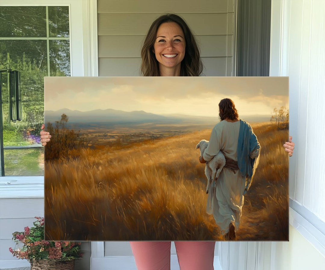 Jesus the Good Shepherd Wall Art Canvas Print - Inspirational Christian Religious Print for Prayer Room Decor