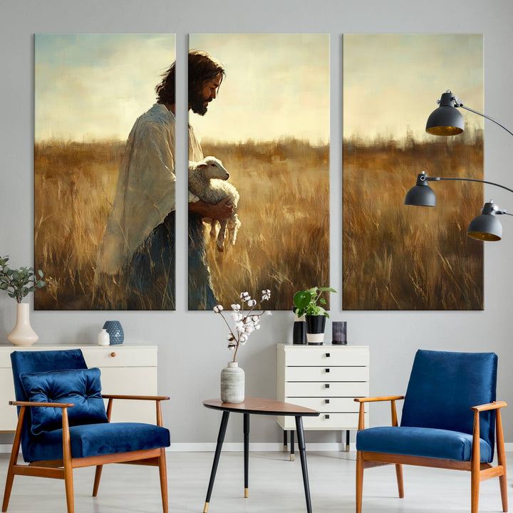 Jesus the Good Shepherd Wall Art Canvas Print - Inspirational Christian Religious Print for Prayer Room Decor