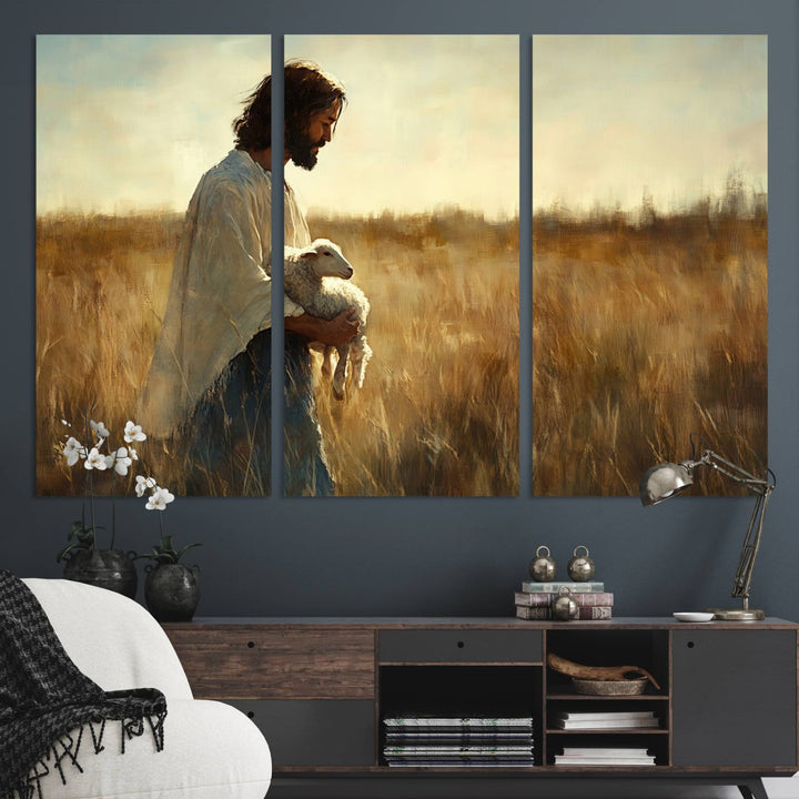 Jesus the Good Shepherd Wall Art Canvas Print - Inspirational Christian Religious Print for Prayer Room Decor