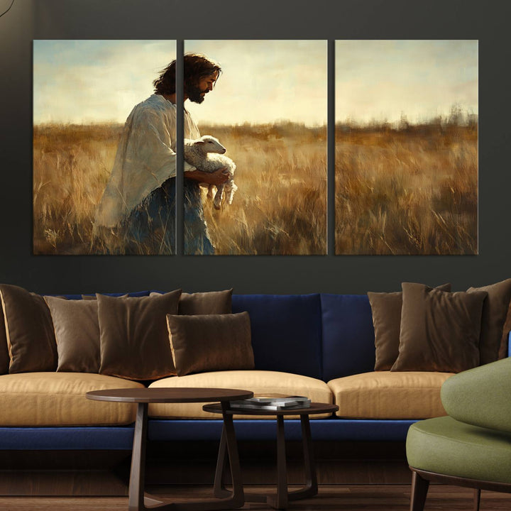53873-MGV-CV-36X24-Jesus the Good Shepherd Wall Art Canvas Print - Inspirational Christian Religious Print for Prayer Room Decor