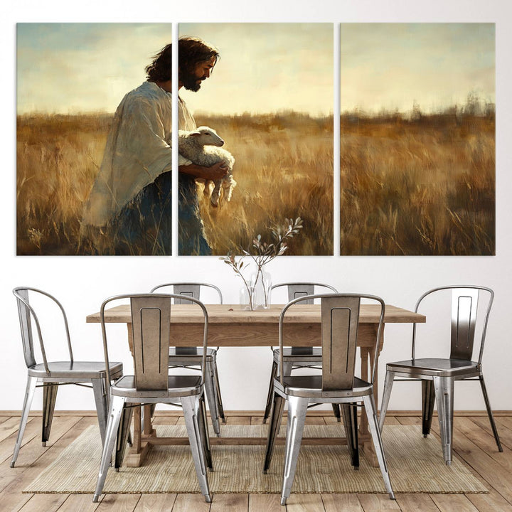 53873-MGV-CV-36X24-Jesus the Good Shepherd Wall Art Canvas Print - Inspirational Christian Religious Print for Prayer Room Decor