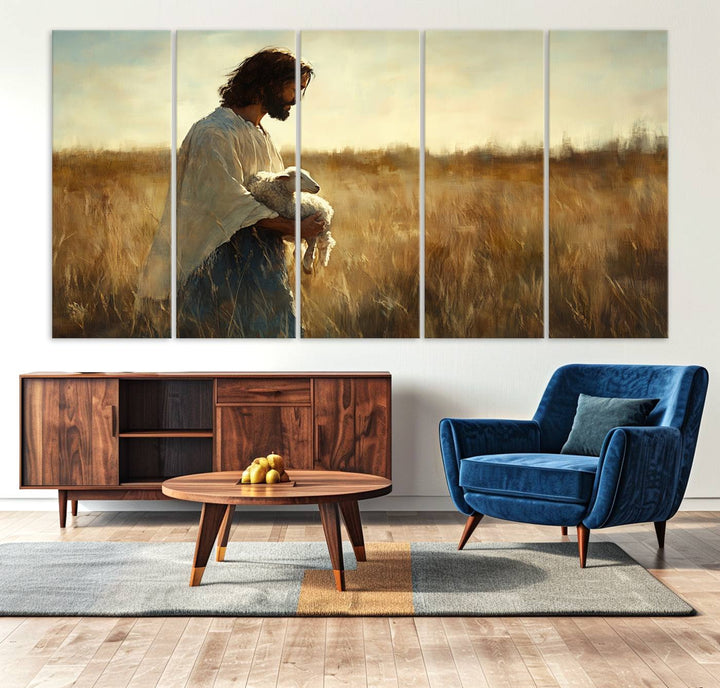 53873-MGV-CV-36X24-Jesus the Good Shepherd Wall Art Canvas Print - Inspirational Christian Religious Print for Prayer Room Decor