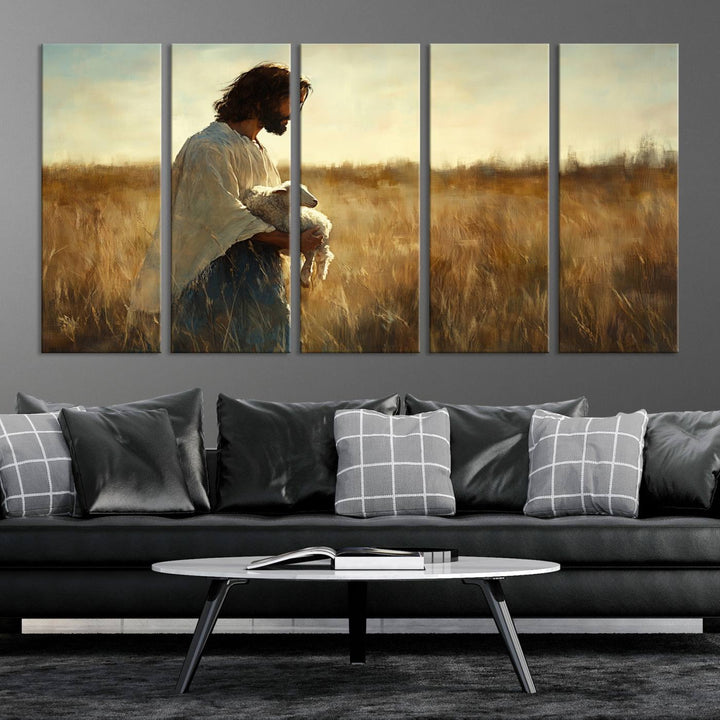 53873-MGV-CV-36X24-Jesus the Good Shepherd Wall Art Canvas Print - Inspirational Christian Religious Print for Prayer Room Decor