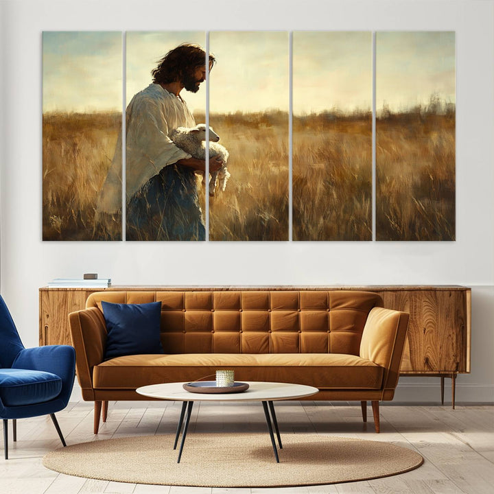 53873-MGV-CV-36X24-Jesus the Good Shepherd Wall Art Canvas Print - Inspirational Christian Religious Print for Prayer Room Decor