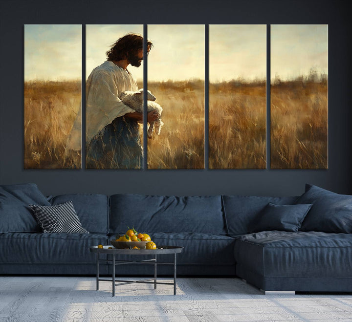 53873-MGV-CV-36X24-Jesus the Good Shepherd Wall Art Canvas Print - Inspirational Christian Religious Print for Prayer Room Decor