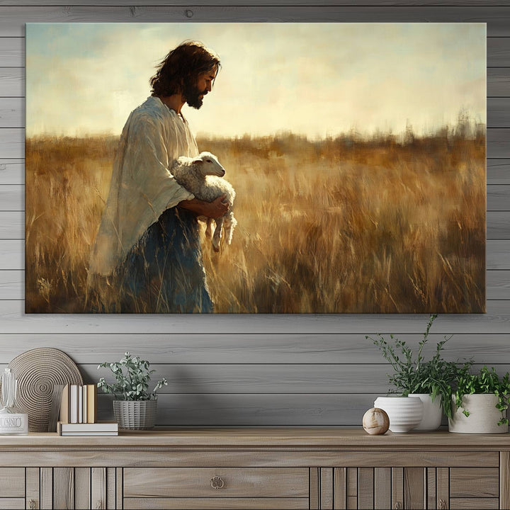 Jesus the Good Shepherd Wall Art Canvas Print - Inspirational Christian Religious Print for Prayer Room Decor