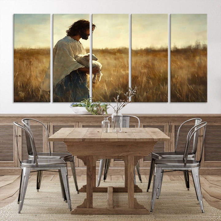 53873-MGV-CV-36X24-Jesus the Good Shepherd Wall Art Canvas Print - Inspirational Christian Religious Print for Prayer Room Decor