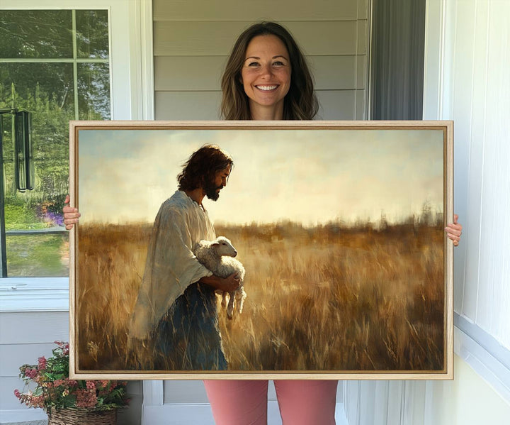 53873-MGV-CV-36X24-Jesus the Good Shepherd Wall Art Canvas Print - Inspirational Christian Religious Print for Prayer Room Decor