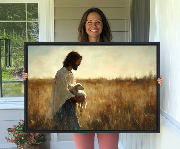 53873-MGV-CV-36X24-Jesus the Good Shepherd Wall Art Canvas Print - Inspirational Christian Religious Print for Prayer Room Decor