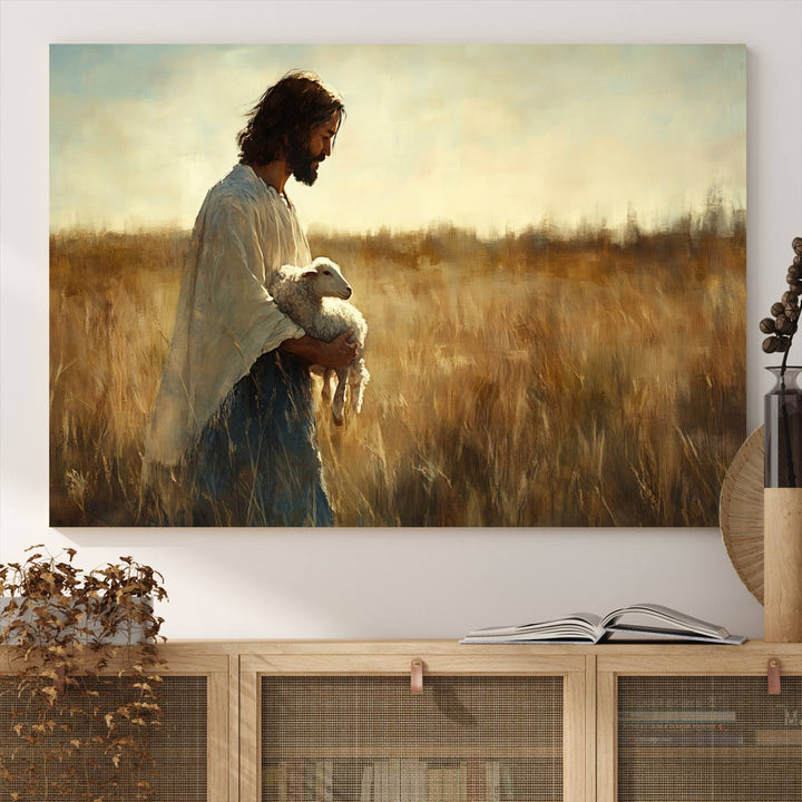 Jesus the Good Shepherd Wall Art Canvas Print - Inspirational Christian Religious Print for Prayer Room Decor