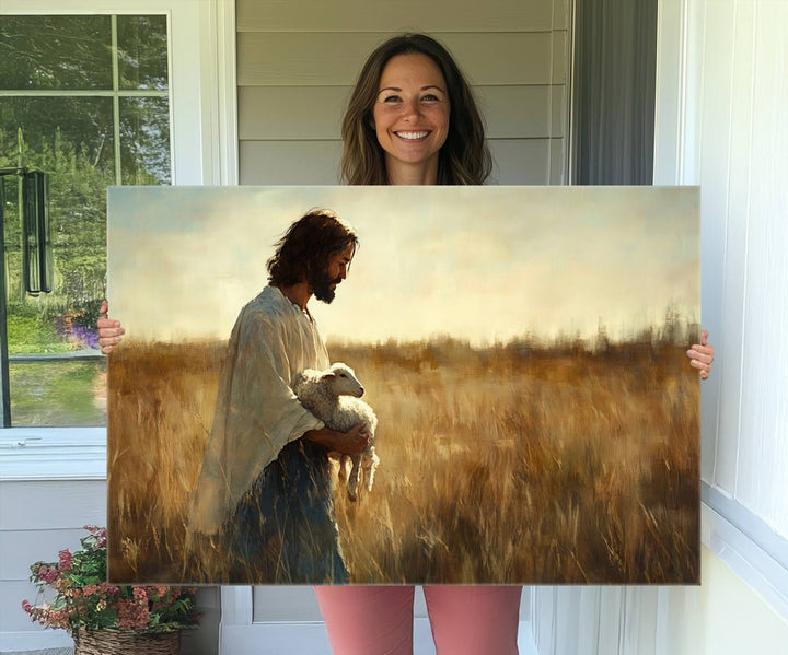 Jesus the Good Shepherd Wall Art Canvas Print - Inspirational Christian Religious Print for Prayer Room Decor