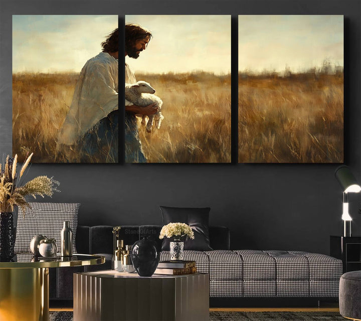 Jesus the Good Shepherd Wall Art Canvas Print - Inspirational Christian Religious Print for Prayer Room Decor
