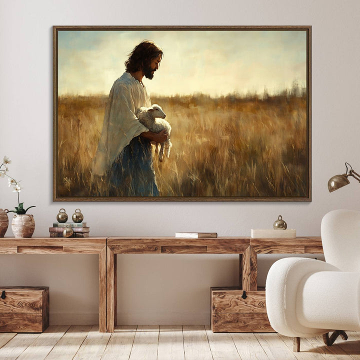 Jesus the Good Shepherd Wall Art Canvas Print - Inspirational Christian Religious Print for Prayer Room Decor
