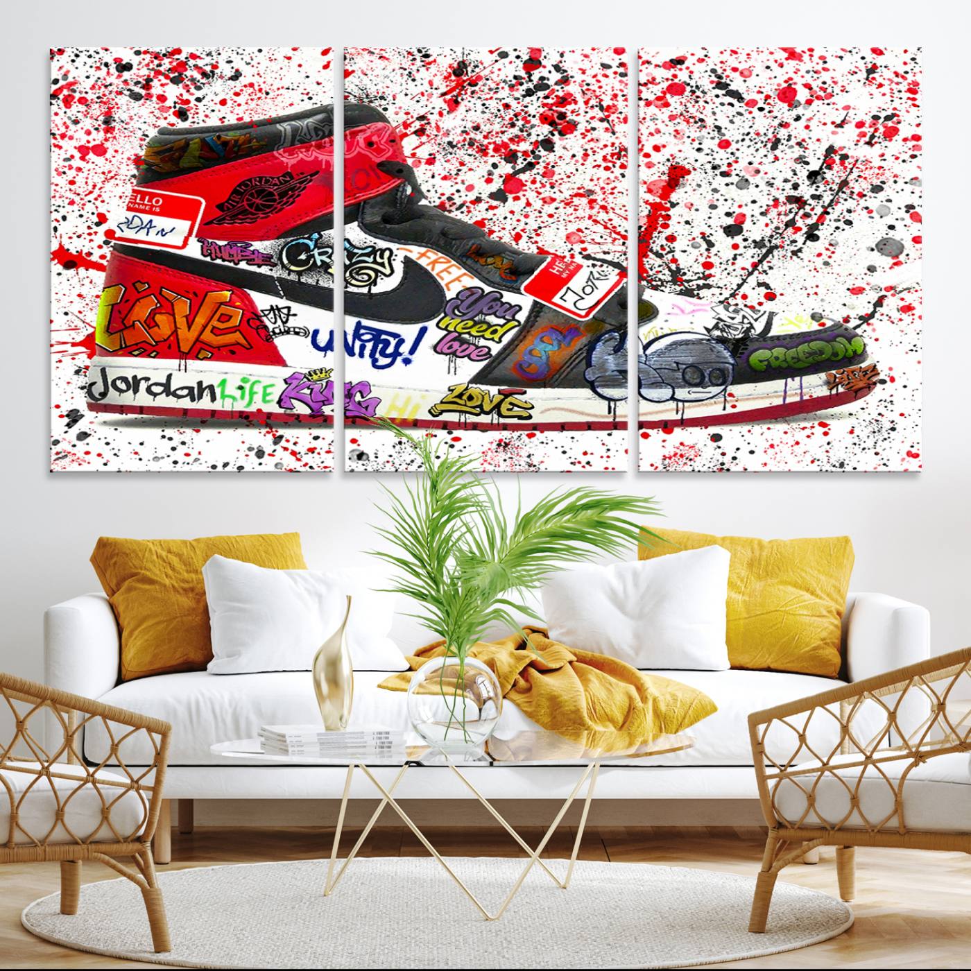 Jordan Shoes Graffiti Wall Art Canvas Print- Jordan Graffiti Canvas Wall Art - Framed Perfect for Sneaker heads and Urban Art Lovers