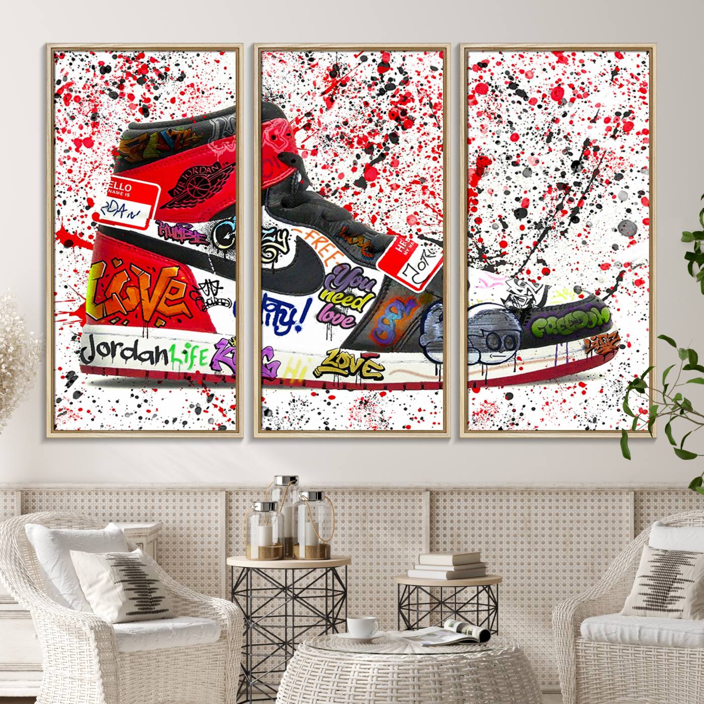 38836-MGV-CV-36X24-Jordan Shoes Graffiti Wall Art Canvas Print- Jordan Graffiti Canvas Wall Art - Framed Perfect for Sneaker heads and Urban Art Lovers