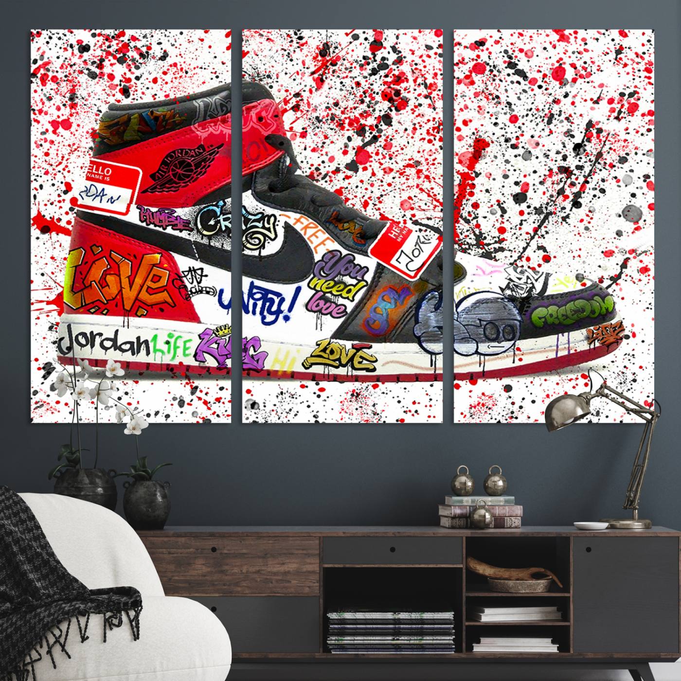 Jordan Shoes Graffiti Wall Art Canvas Print- Jordan Graffiti Canvas Wall Art - Framed Perfect for Sneaker heads and Urban Art Lovers