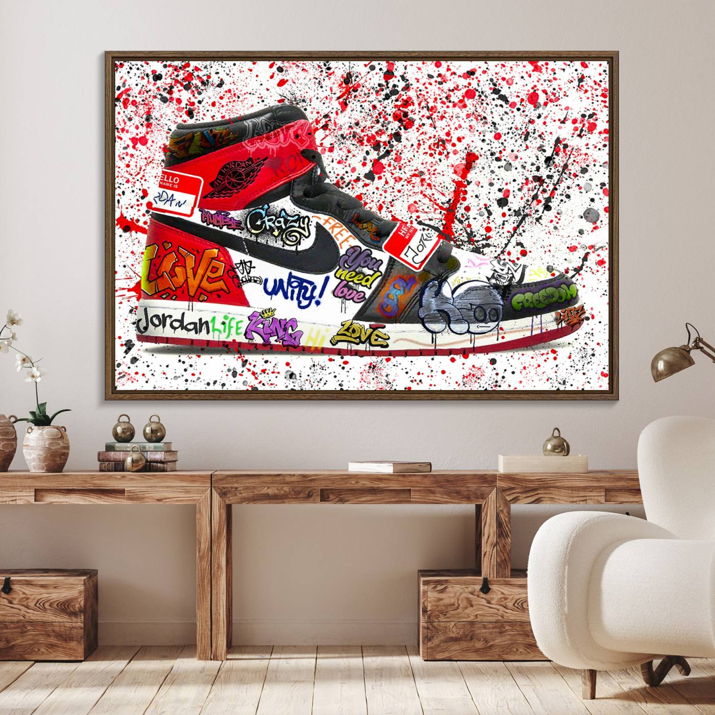 Jordan Shoes Graffiti Wall Art Canvas Print- Jordan Graffiti Canvas Wall Art - Framed Perfect for Sneaker heads and Urban Art Lovers