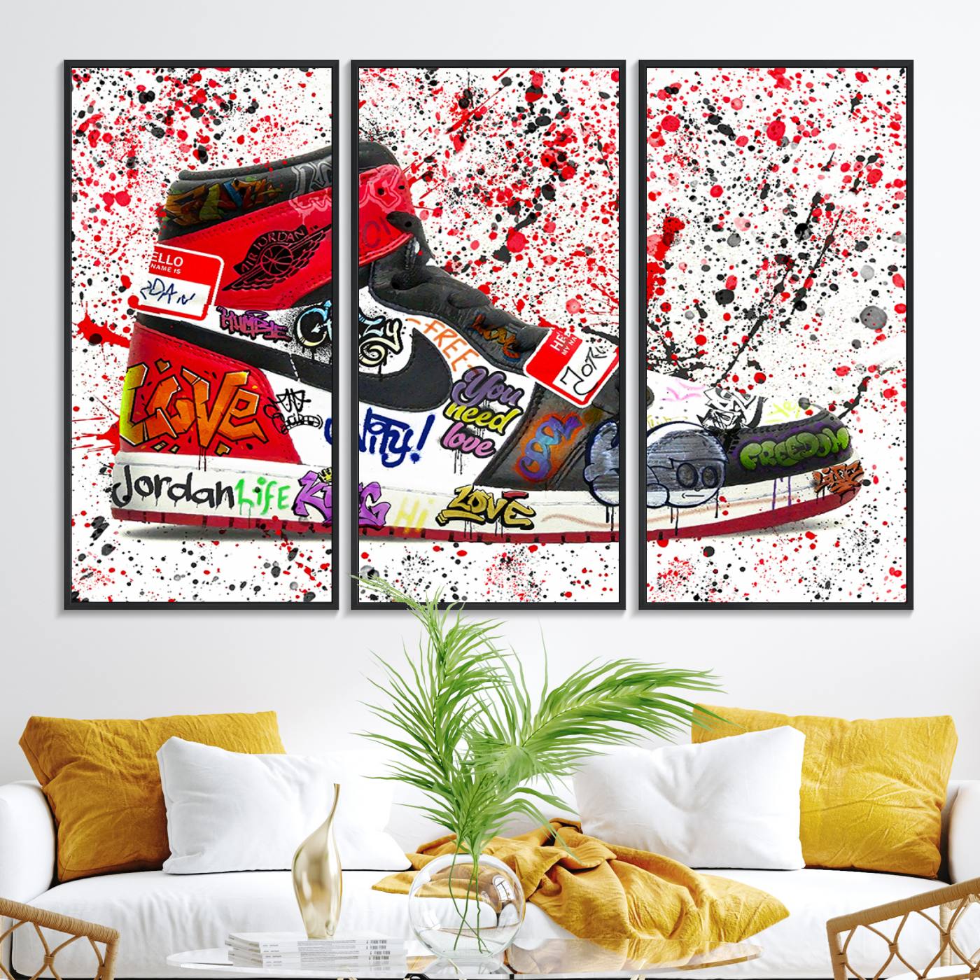38836-MGV-FC-48X32-3P_Black-Jordan Shoes Graffiti Wall Art Canvas Print- Jordan Graffiti Canvas Wall Art - Framed Perfect for Sneaker heads and Urban Art Lovers