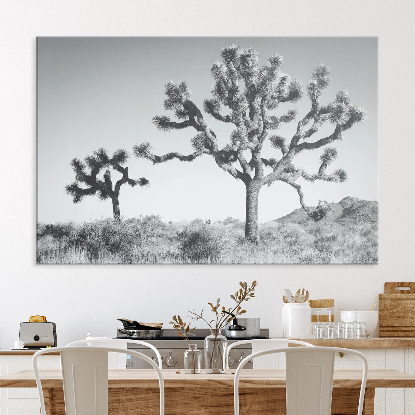 29996209-MGV-CV-36X24-Joshua Tree Wall Art Canvas Print, Framed Black White Landscape Art Picture Print, Desert Tree Decor Perfect Southwestern Decor