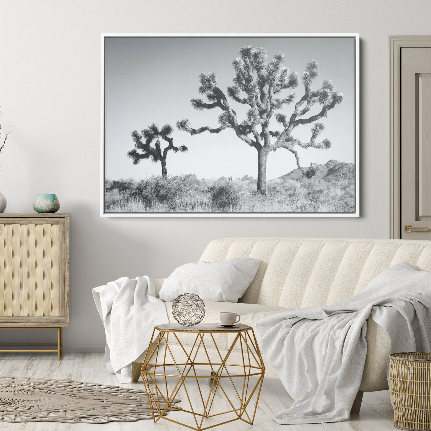 29996209-MGV-CV-36X24-Joshua Tree Wall Art Canvas Print, Framed Black White Landscape Art Picture Print, Desert Tree Decor Perfect Southwestern Decor