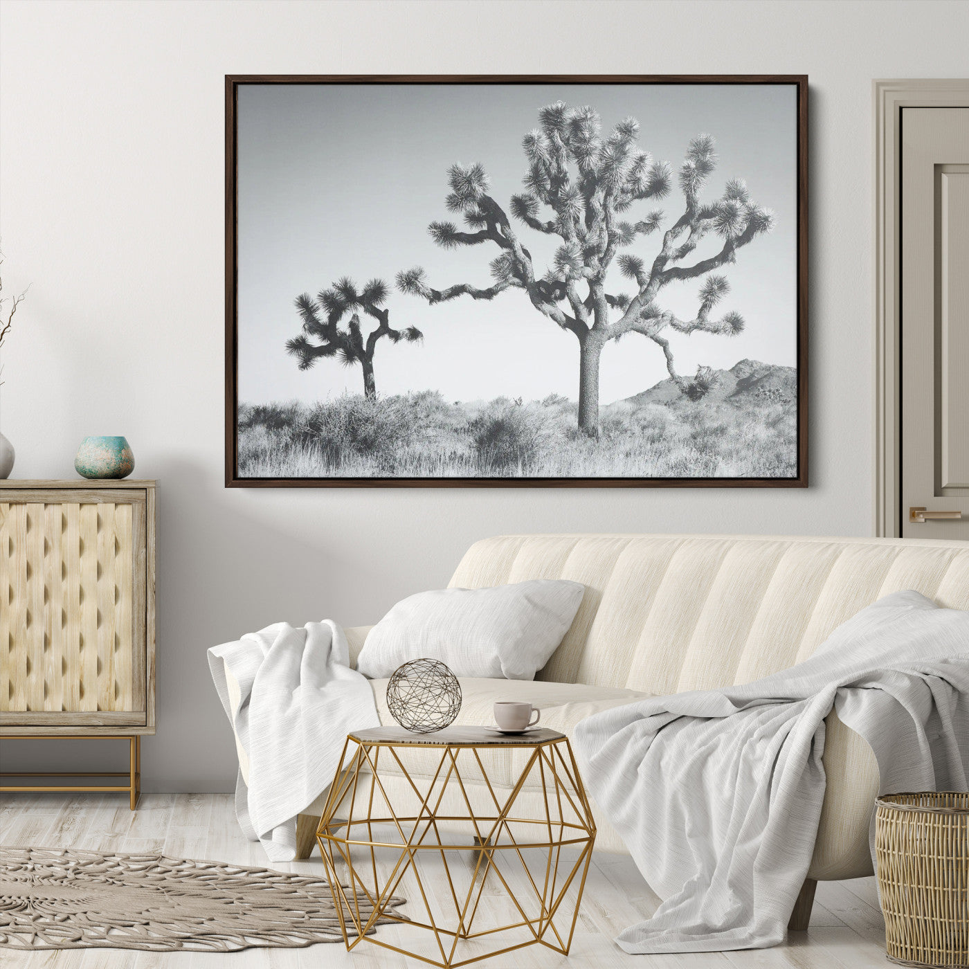 29996209-MGV-CV-36X24-Joshua Tree Wall Art Canvas Print, Framed Black White Landscape Art Picture Print, Desert Tree Decor Perfect Southwestern Decor