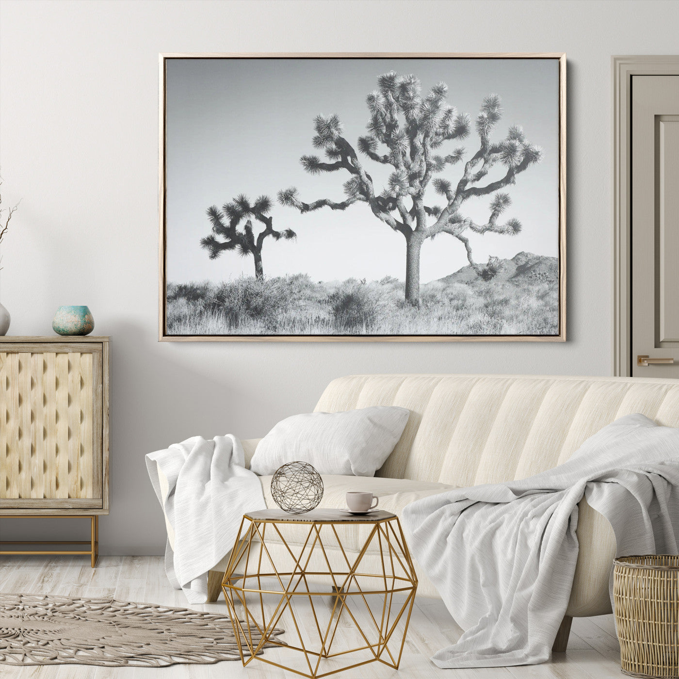 29996209-MGV-CV-36X24-Joshua Tree Wall Art Canvas Print, Framed Black White Landscape Art Picture Print, Desert Tree Decor Perfect Southwestern Decor