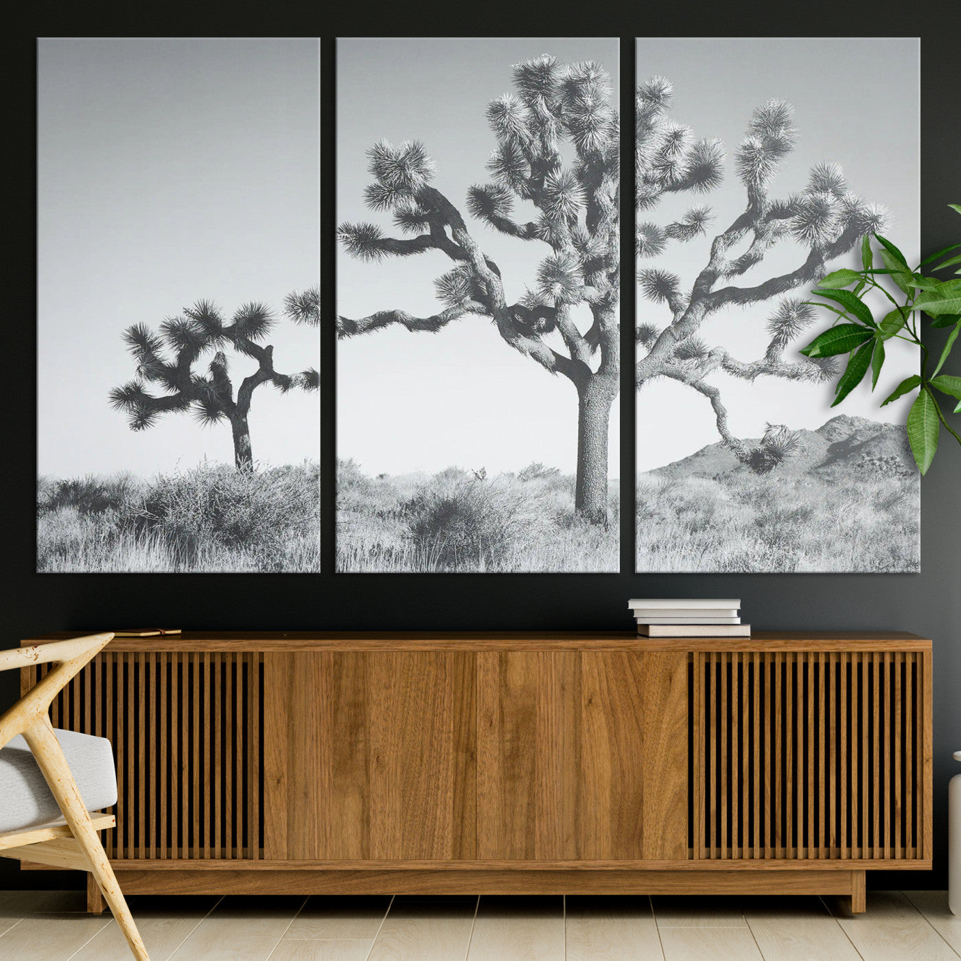 29996209-MGV-CV-36X24-Joshua Tree Wall Art Canvas Print, Framed Black White Landscape Art Picture Print, Desert Tree Decor Perfect Southwestern Decor