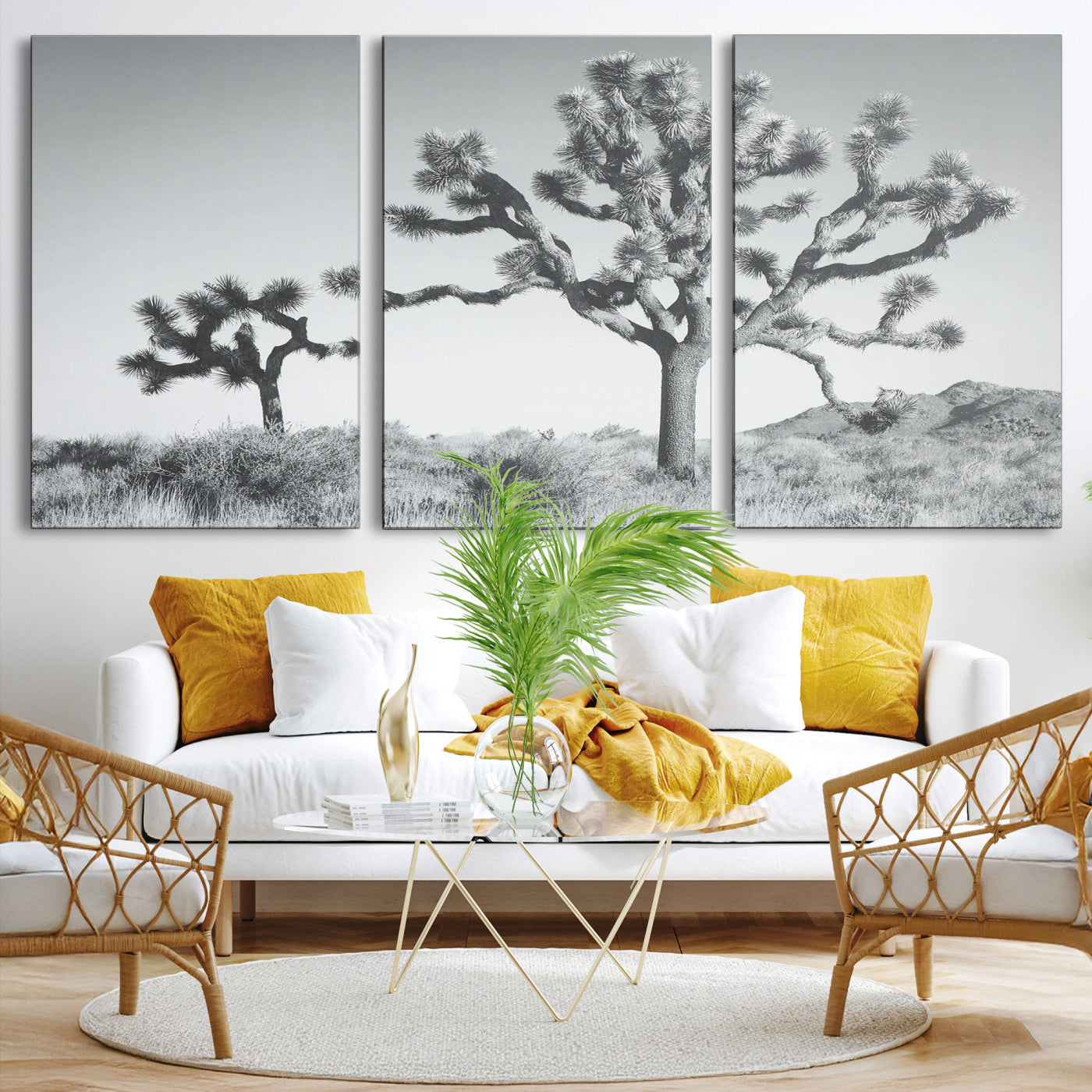 29996209-MGV-CV-36X24-Joshua Tree Wall Art Canvas Print, Framed Black White Landscape Art Picture Print, Desert Tree Decor Perfect Southwestern Decor