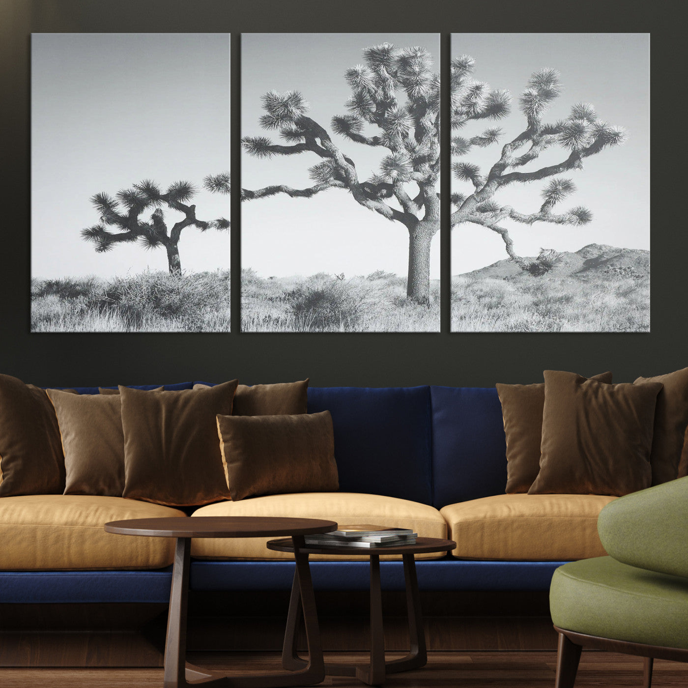 29996209-MGV-CV-36X24-Joshua Tree Wall Art Canvas Print, Framed Black White Landscape Art Picture Print, Desert Tree Decor Perfect Southwestern Decor