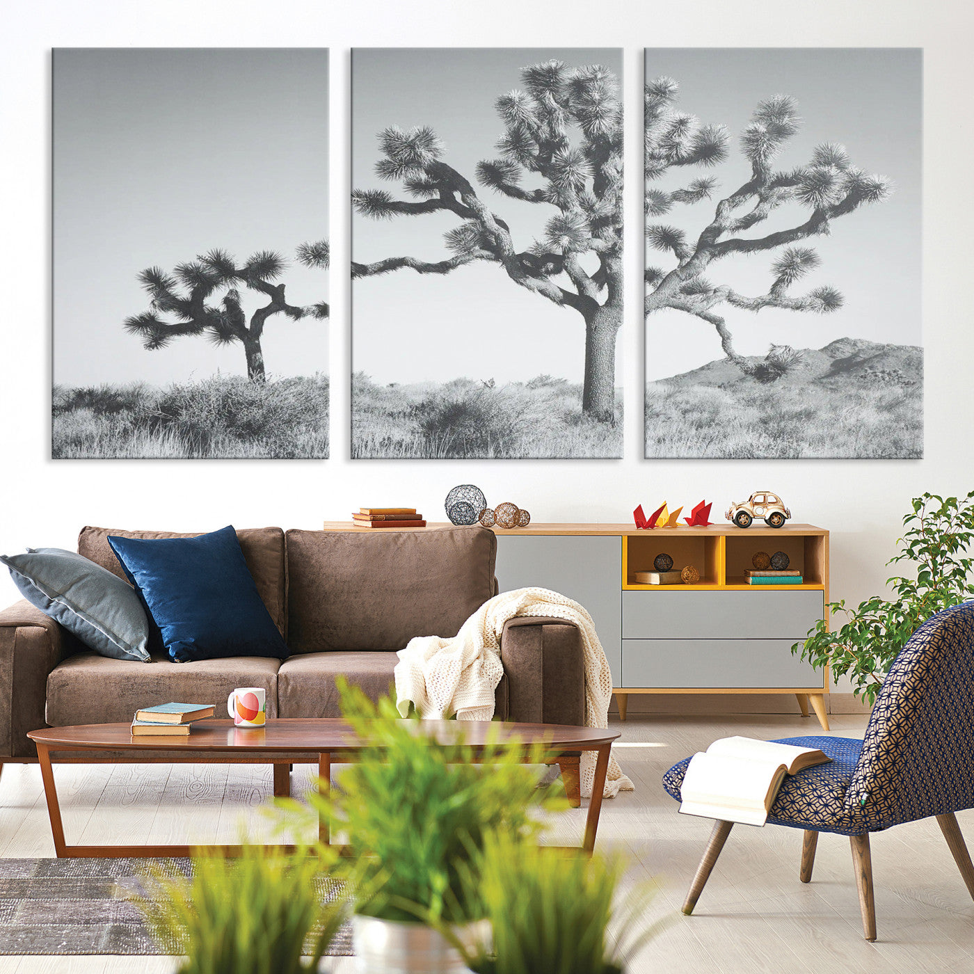 29996209-MGV-CV-36X24-Joshua Tree Wall Art Canvas Print, Framed Black White Landscape Art Picture Print, Desert Tree Decor Perfect Southwestern Decor