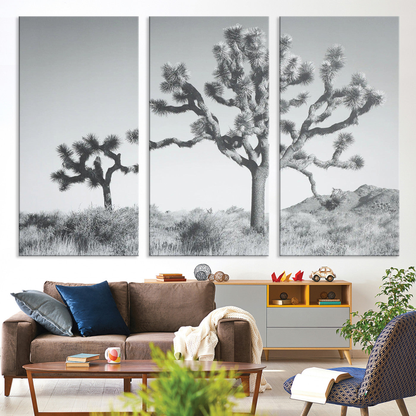 29996209-MGV-CV-36X24-Joshua Tree Wall Art Canvas Print, Framed Black White Landscape Art Picture Print, Desert Tree Decor Perfect Southwestern Decor