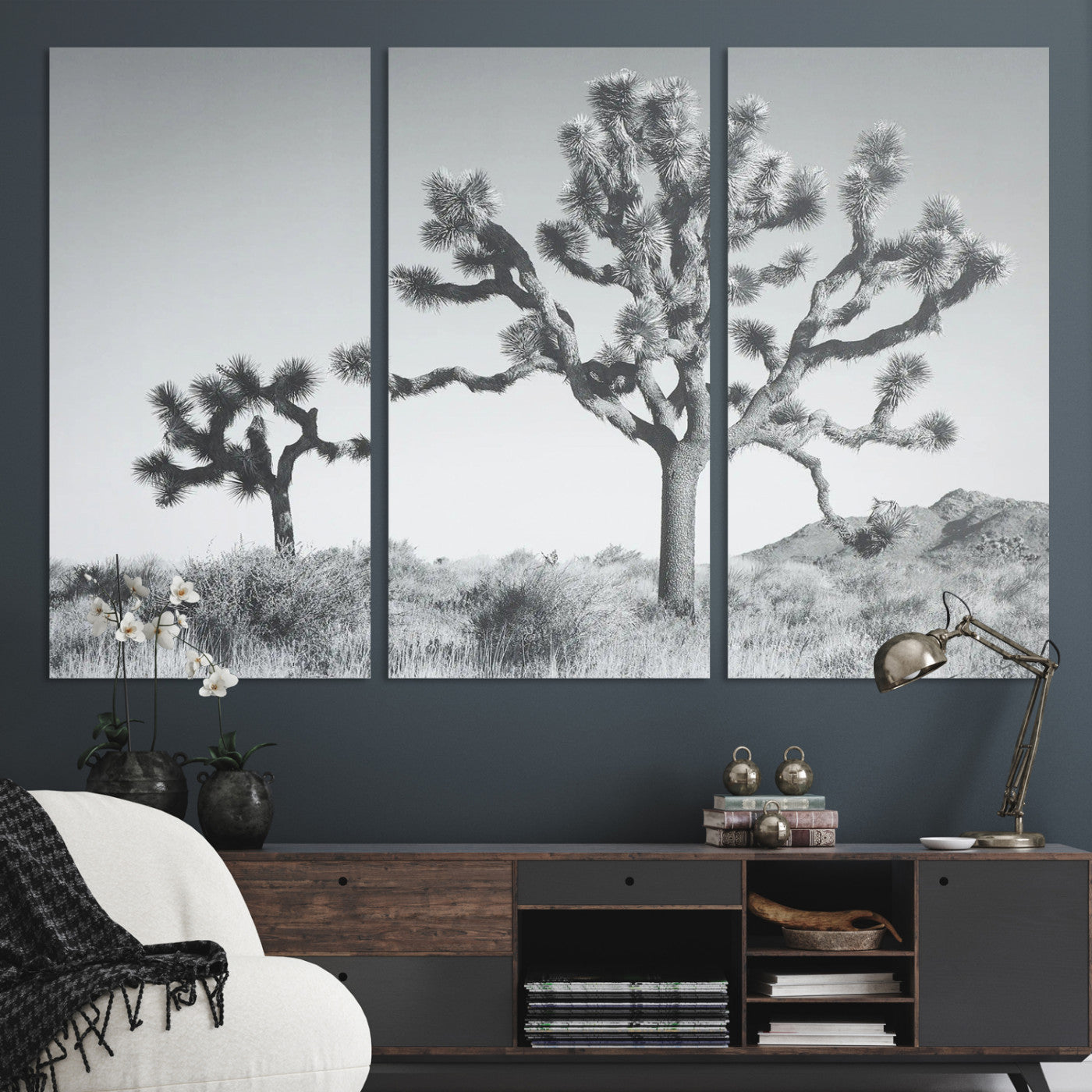 29996209-MGV-CV-36X24-Joshua Tree Wall Art Canvas Print, Framed Black White Landscape Art Picture Print, Desert Tree Decor Perfect Southwestern Decor