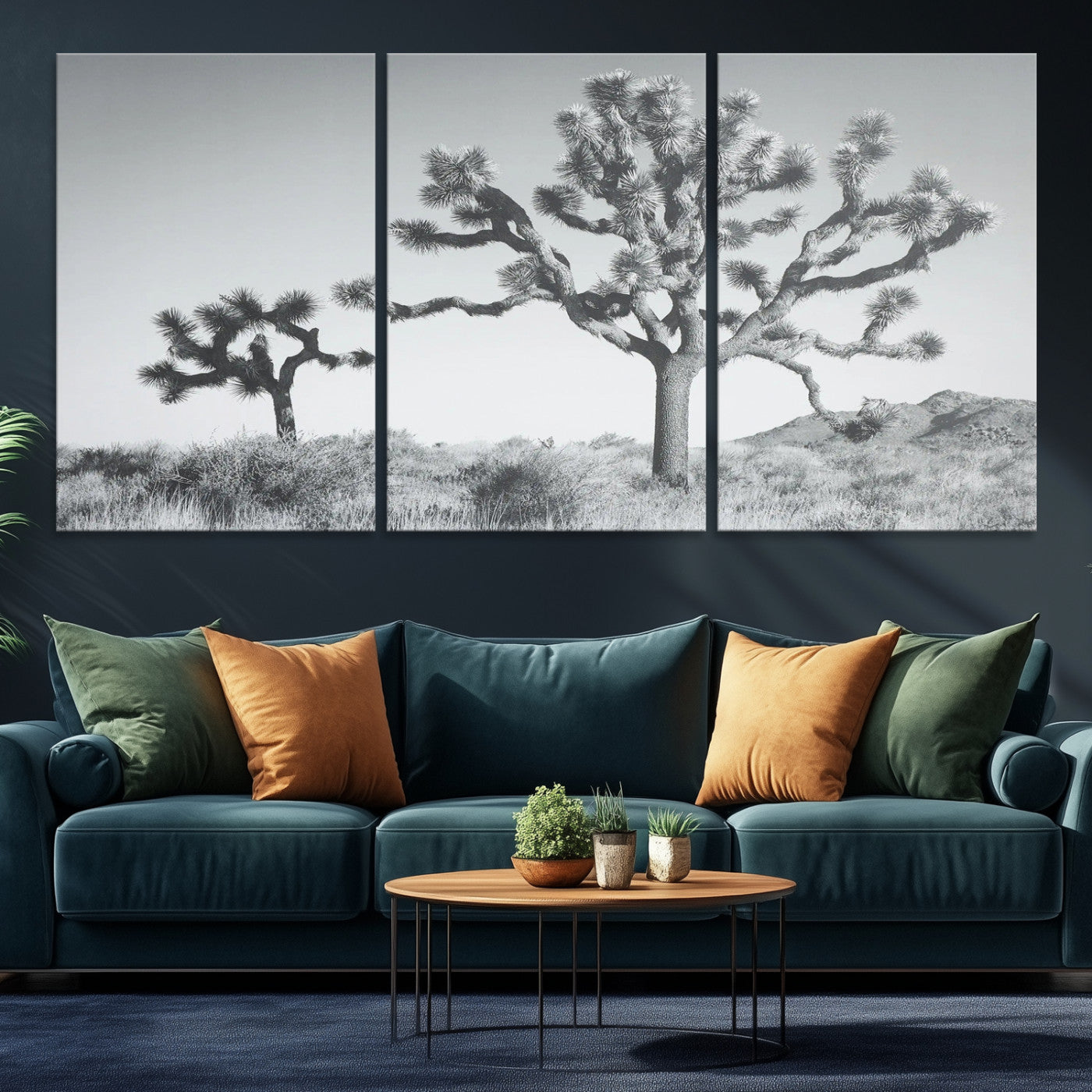 29996209-MGV-CV-36X24-Joshua Tree Wall Art Canvas Print, Framed Black White Landscape Art Picture Print, Desert Tree Decor Perfect Southwestern Decor