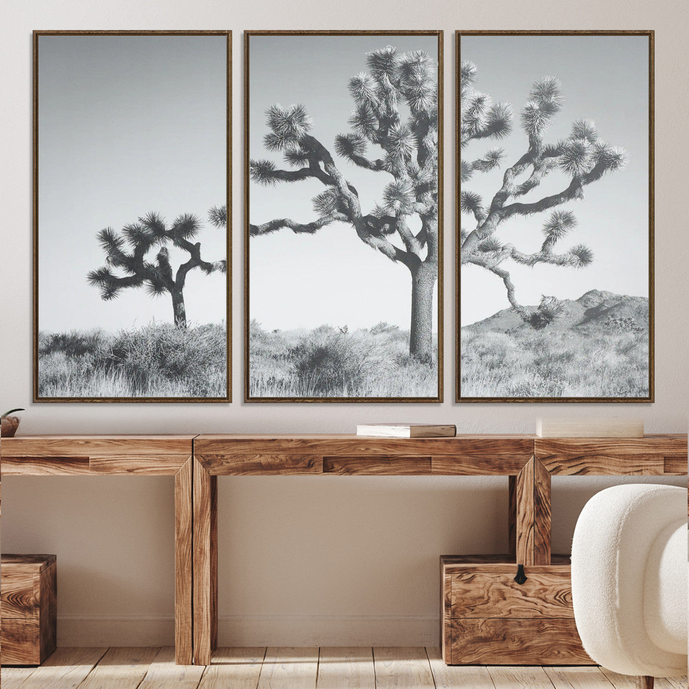 29996209-MGV-CV-36X24-Joshua Tree Wall Art Canvas Print, Framed Black White Landscape Art Picture Print, Desert Tree Decor Perfect Southwestern Decor