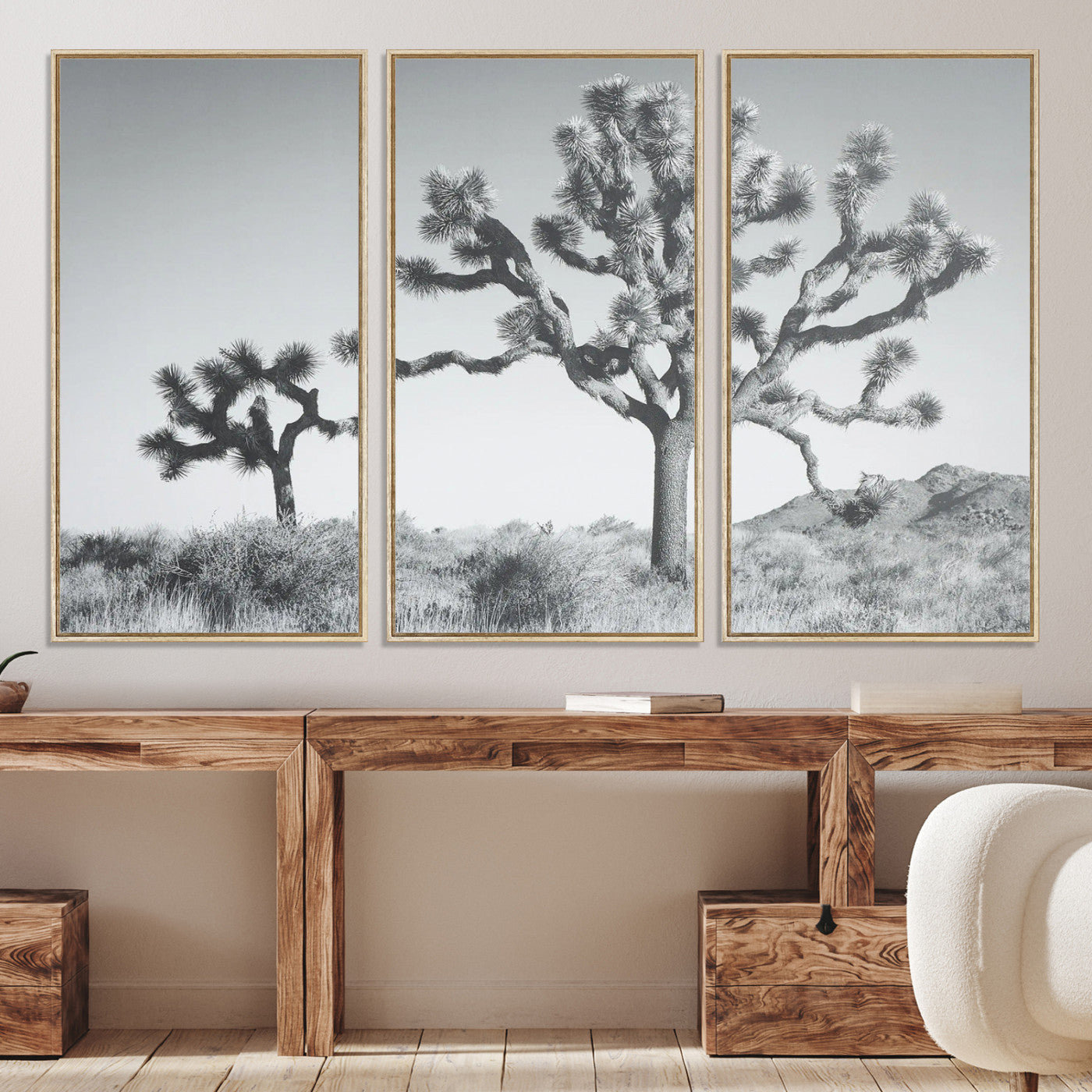 29996209-MGV-CV-36X24-Joshua Tree Wall Art Canvas Print, Framed Black White Landscape Art Picture Print, Desert Tree Decor Perfect Southwestern Decor