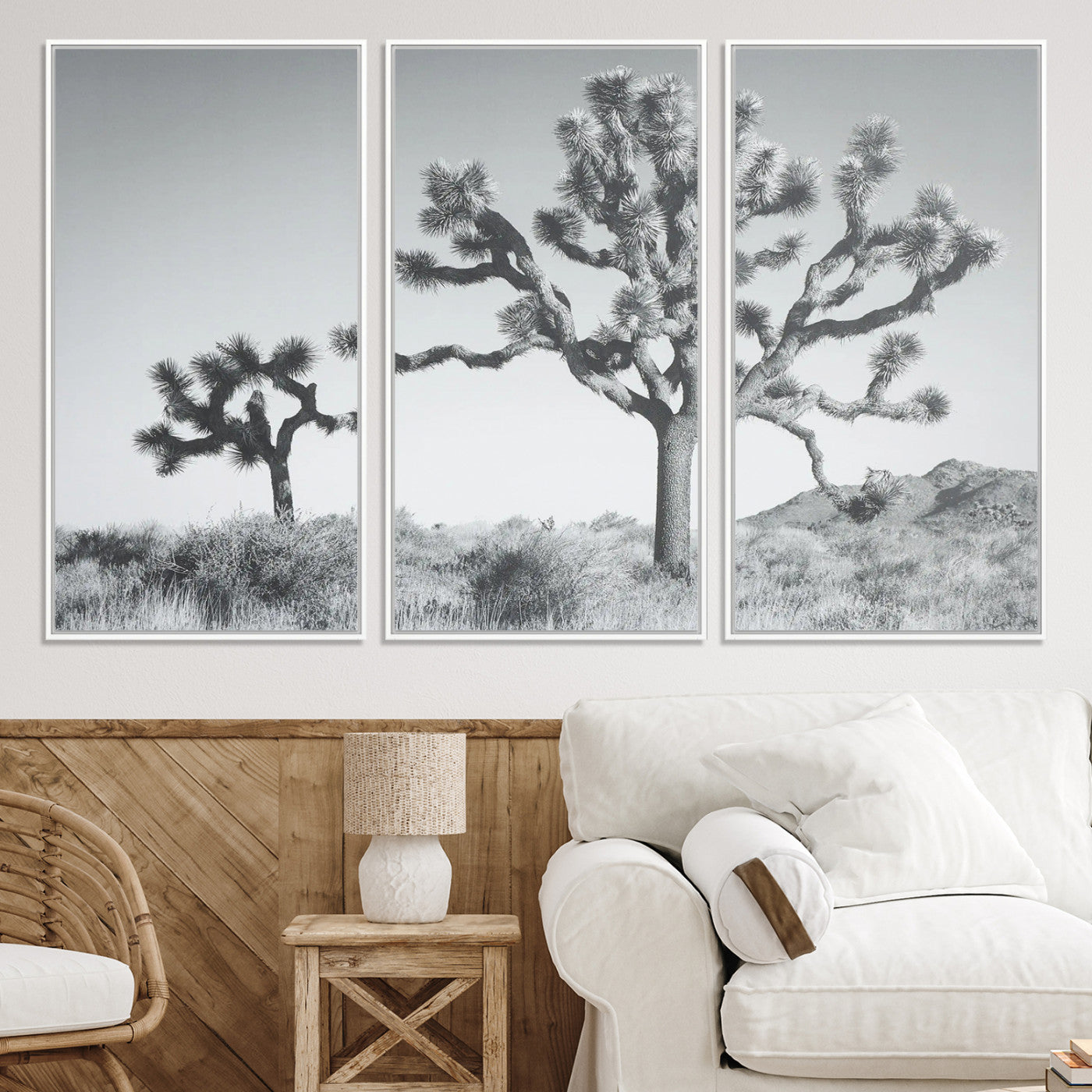 29996209-MGV-CV-36X24-Joshua Tree Wall Art Canvas Print, Framed Black White Landscape Art Picture Print, Desert Tree Decor Perfect Southwestern Decor