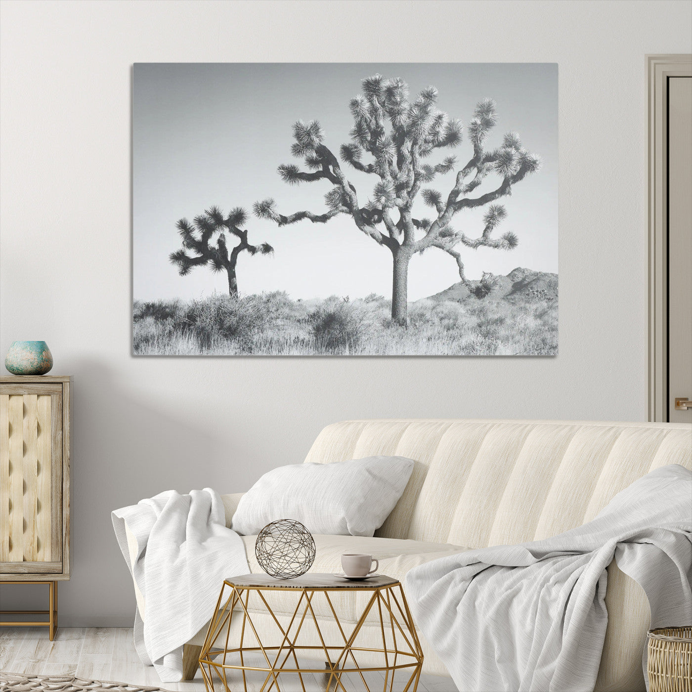 29996209-MGV-CV-36X24-Joshua Tree Wall Art Canvas Print, Framed Black White Landscape Art Picture Print, Desert Tree Decor Perfect Southwestern Decor