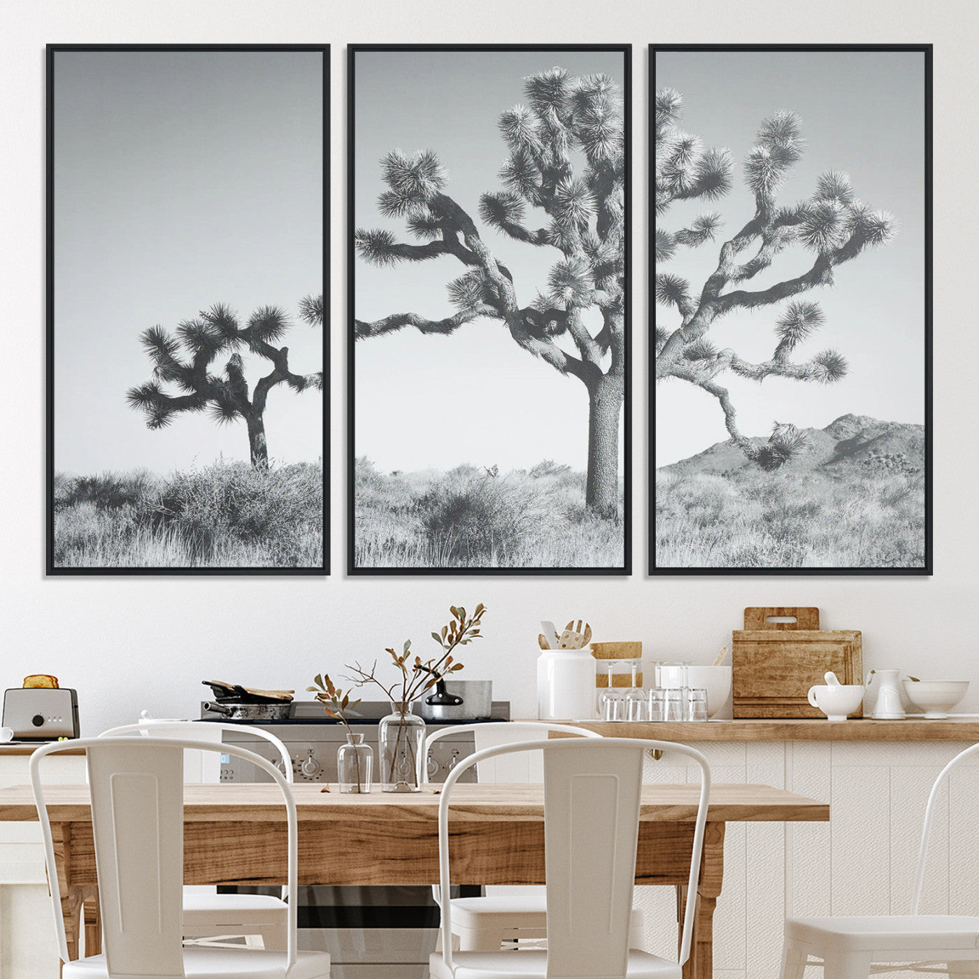 29996209-MGV-CV-36X24-Joshua Tree Wall Art Canvas Print, Framed Black White Landscape Art Picture Print, Desert Tree Decor Perfect Southwestern Decor