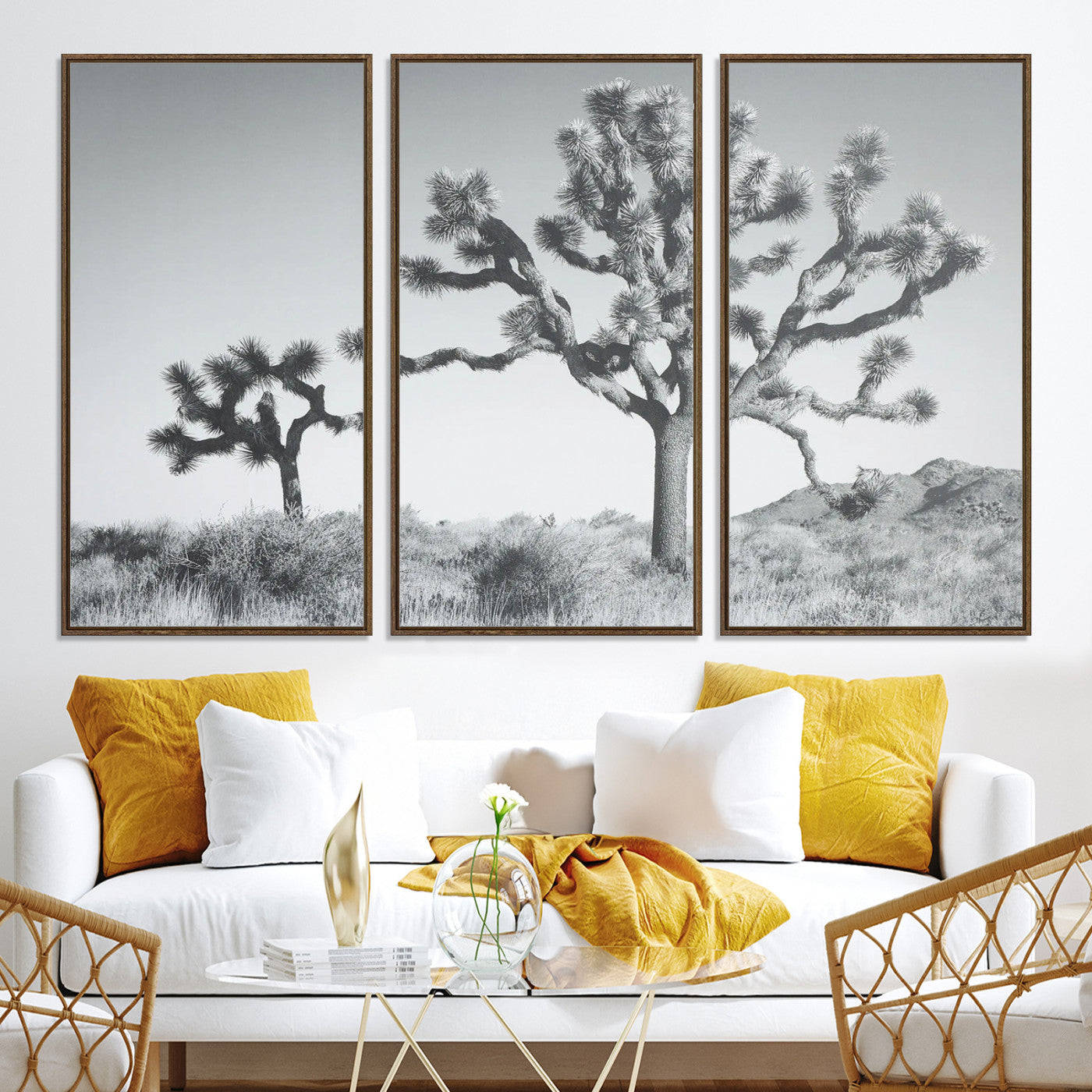 29996209-MGV-CV-36X24-Joshua Tree Wall Art Canvas Print, Framed Black White Landscape Art Picture Print, Desert Tree Decor Perfect Southwestern Decor