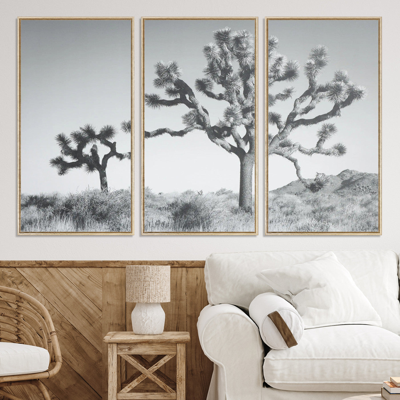 29996209-MGV-CV-36X24-Joshua Tree Wall Art Canvas Print, Framed Black White Landscape Art Picture Print, Desert Tree Decor Perfect Southwestern Decor