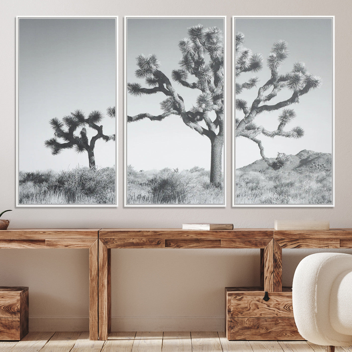 29996209-MGV-CV-36X24-Joshua Tree Wall Art Canvas Print, Framed Black White Landscape Art Picture Print, Desert Tree Decor Perfect Southwestern Decor