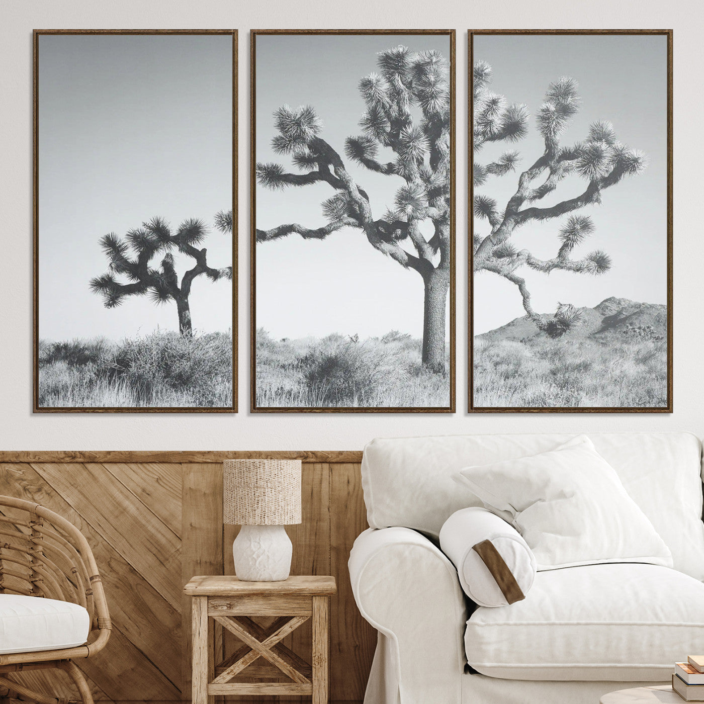 29996209-MGV-CV-36X24-Joshua Tree Wall Art Canvas Print, Framed Black White Landscape Art Picture Print, Desert Tree Decor Perfect Southwestern Decor