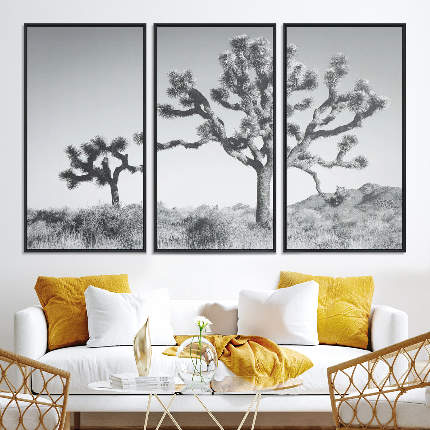 29996209-MGV-CV-36X24-Joshua Tree Wall Art Canvas Print, Framed Black White Landscape Art Picture Print, Desert Tree Decor Perfect Southwestern Decor