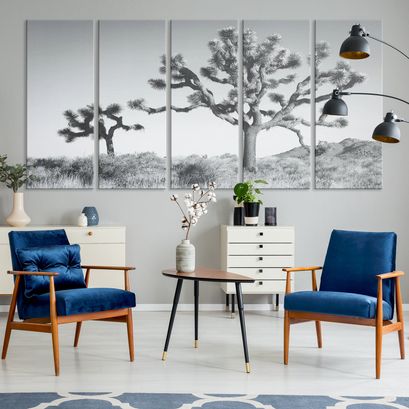 29996209-MGV-CV-36X24-Joshua Tree Wall Art Canvas Print, Framed Black White Landscape Art Picture Print, Desert Tree Decor Perfect Southwestern Decor