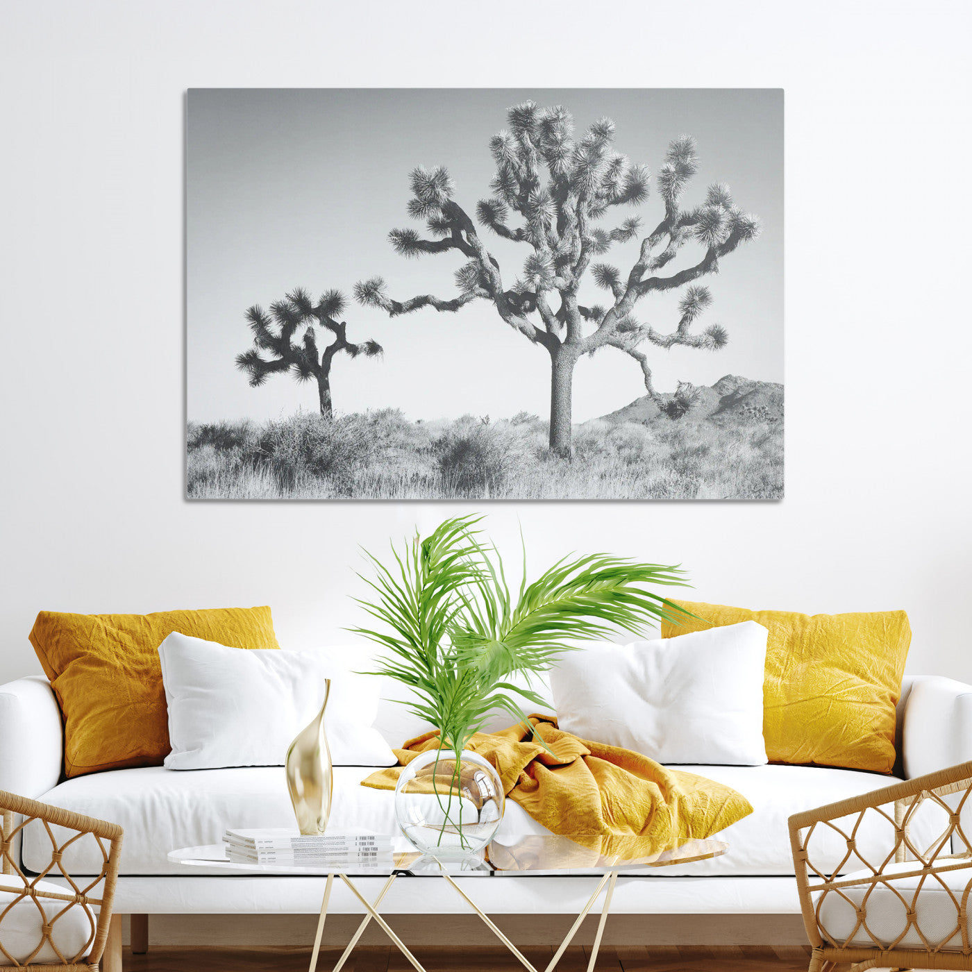 29996209-MGV-CV-36X24-Joshua Tree Wall Art Canvas Print, Framed Black White Landscape Art Picture Print, Desert Tree Decor Perfect Southwestern Decor