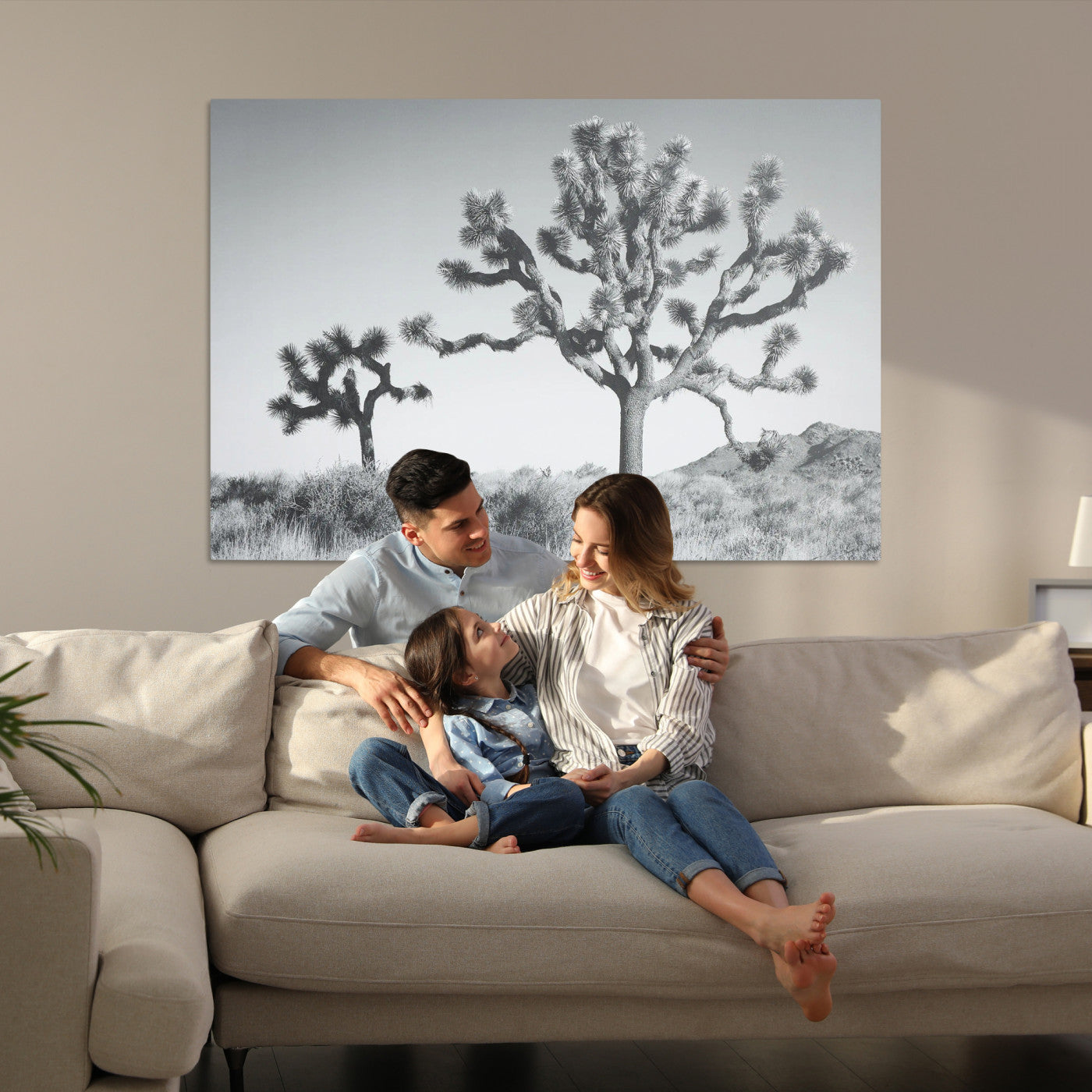 29996209-MGV-CV-36X24-Joshua Tree Wall Art Canvas Print, Framed Black White Landscape Art Picture Print, Desert Tree Decor Perfect Southwestern Decor
