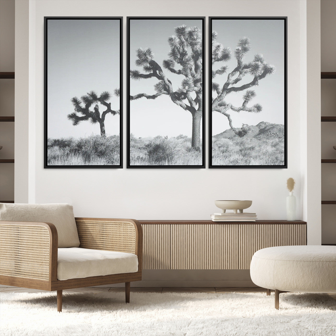 29996209-MGV-FC-48X32-3P_Black-Joshua Tree Wall Art Canvas Print, Framed Black White Landscape Art Picture Print, Desert Tree Decor Perfect Southwestern Decor
