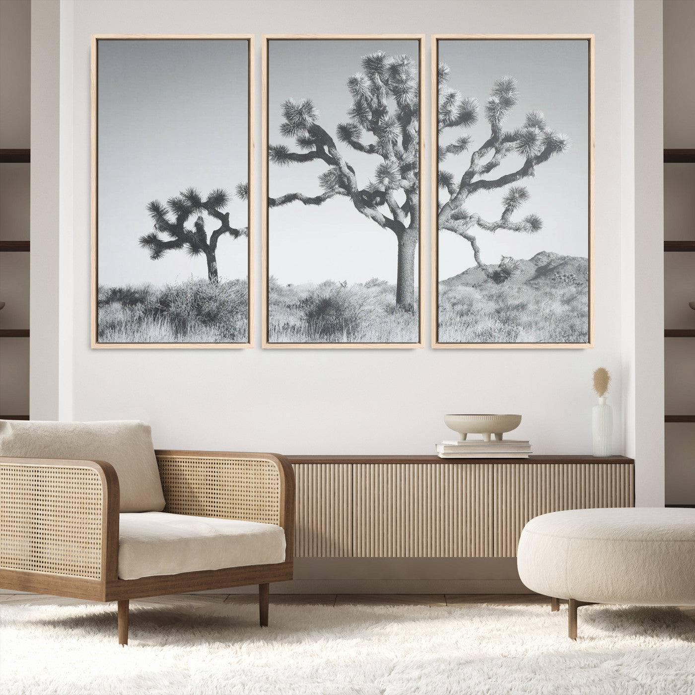 29996209-MGV-FC-48X32-3P_Natural-Joshua Tree Wall Art Canvas Print, Framed Black White Landscape Art Picture Print, Desert Tree Decor Perfect Southwestern Decor