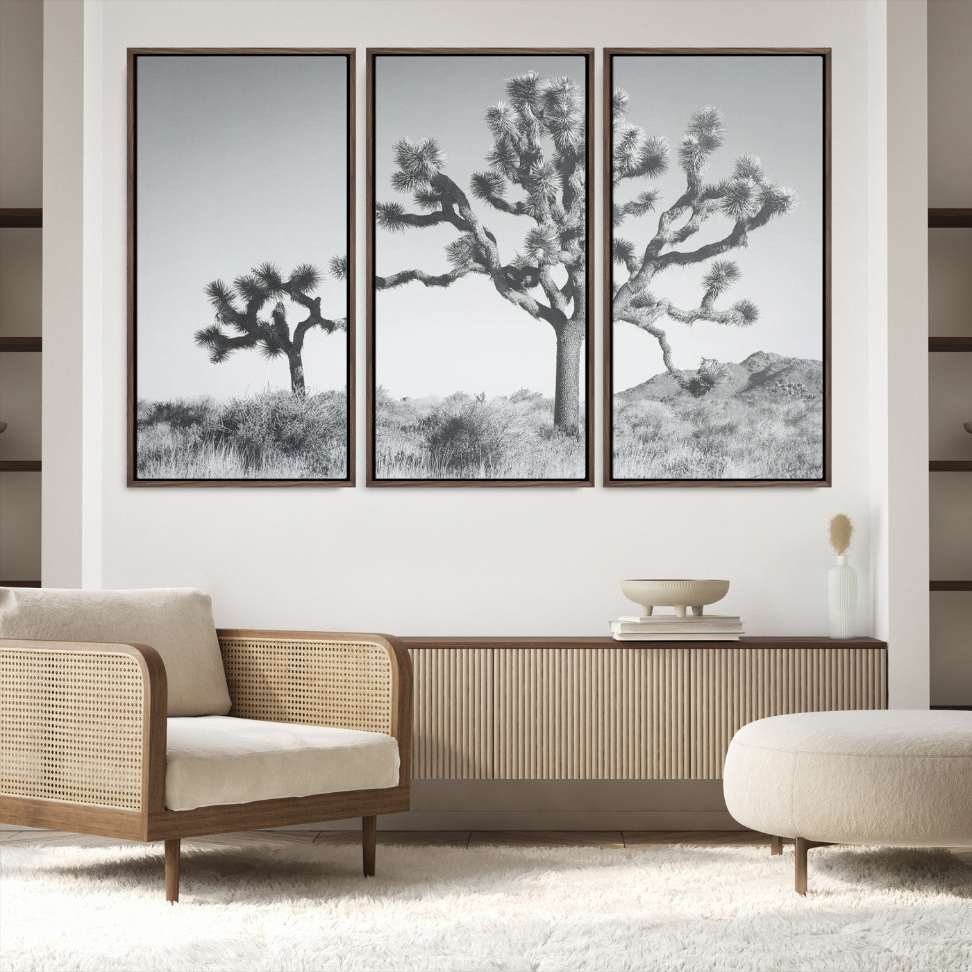 29996209-MGV-FC-48X32-3P_Walnut-Joshua Tree Wall Art Canvas Print, Framed Black White Landscape Art Picture Print, Desert Tree Decor Perfect Southwestern Decor