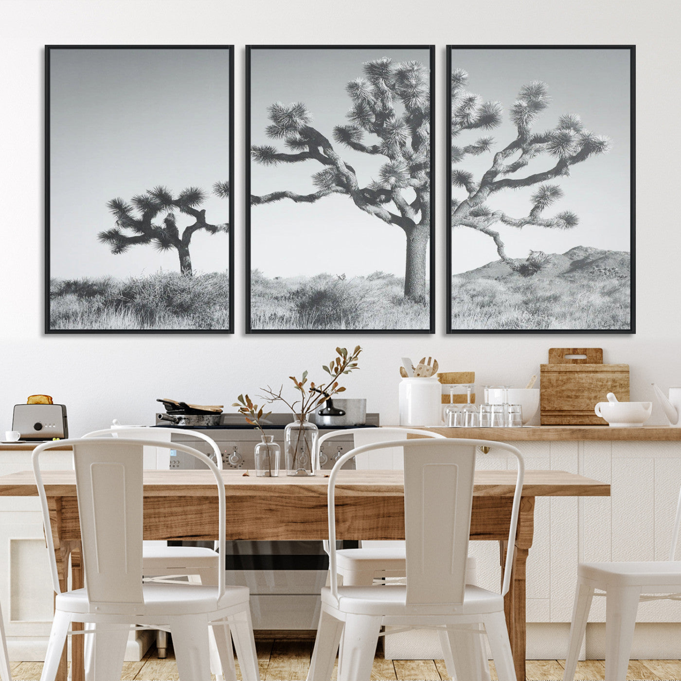 29996209-MGV-FC-60X30-3P_Black-Joshua Tree Wall Art Canvas Print, Framed Black White Landscape Art Picture Print, Desert Tree Decor Perfect Southwestern Decor